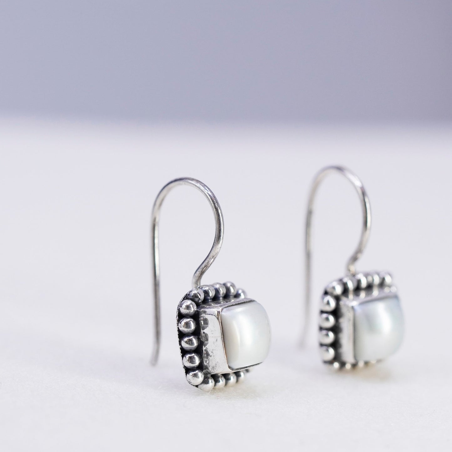 Silpada W1394 Pearl Button Frame Square Earrings 925 Sterling Silver beads