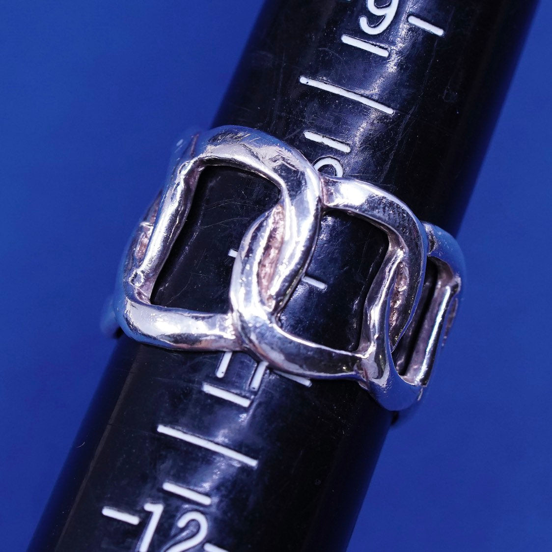 sz 6.5, vtg sterling silver handmade ring, 925 entwined Wide band
