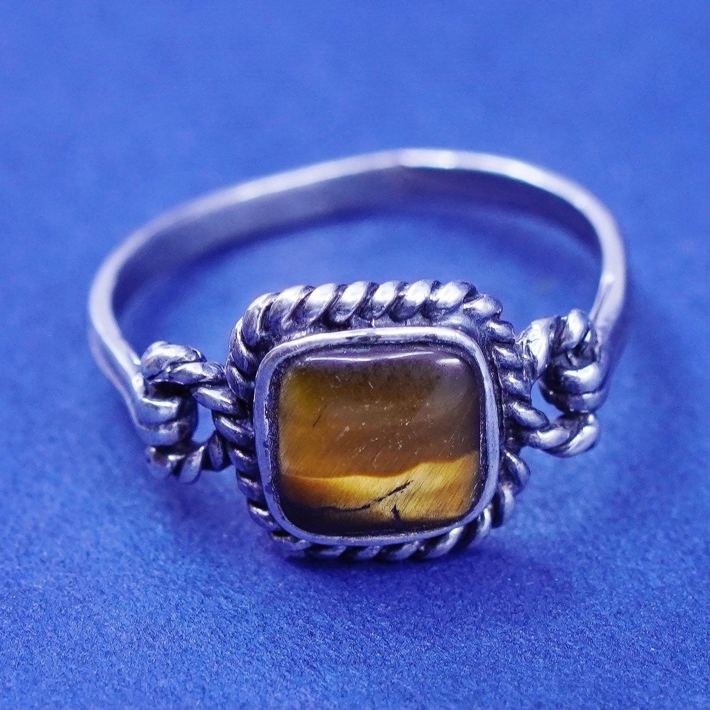 Size 6, vintage Sterling 925 silver handmade ring with golden tiger eye