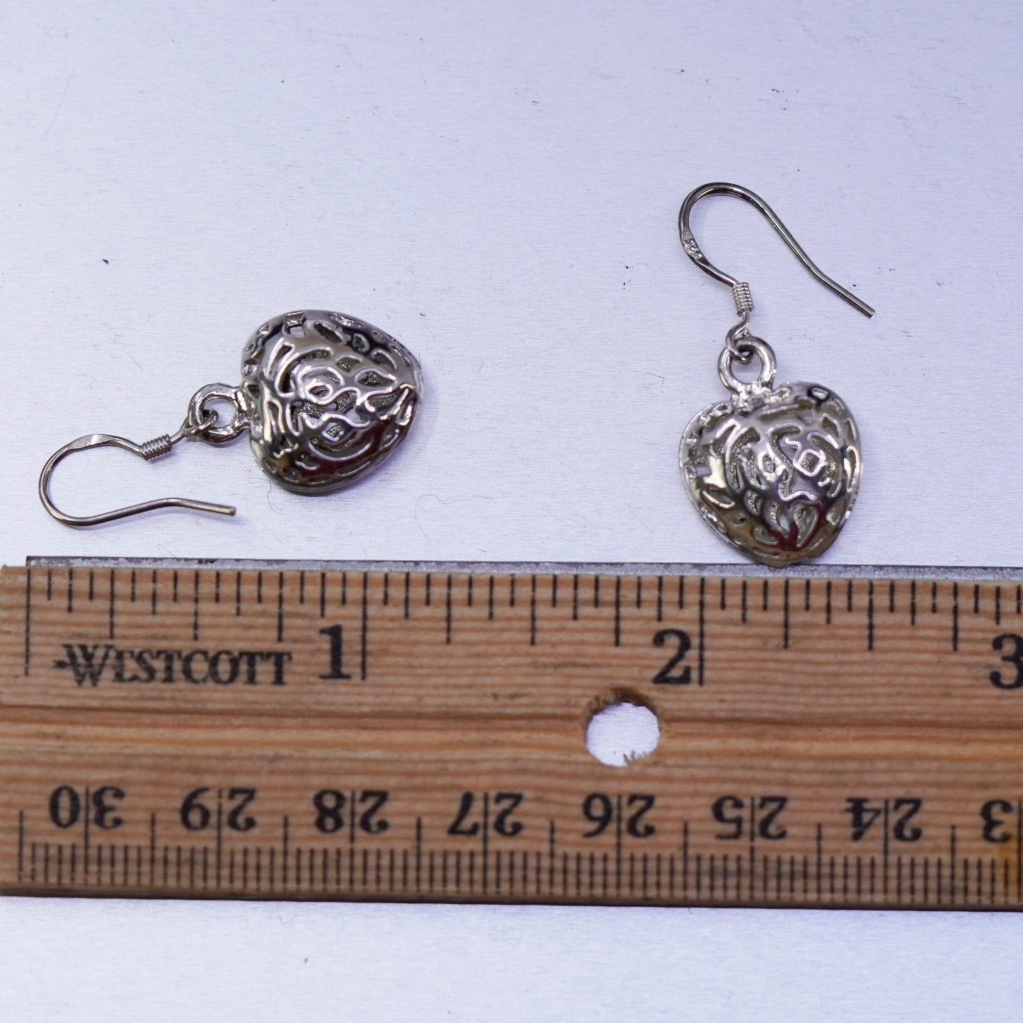 Vintage Sterling 925 silver filigree heart earrings