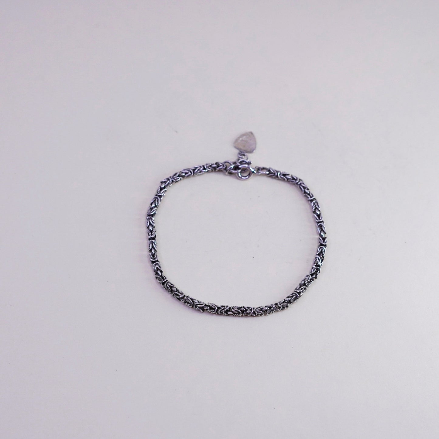 7”, bold Sterling silver handmade bracelet, 925 Byzantine, birdcage chain