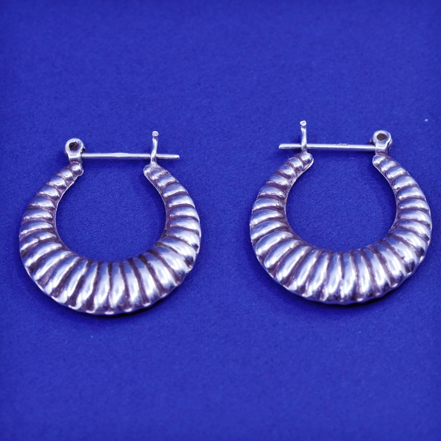 1”, vintage Sterling silver handmade earrings, 925 ribbed hoops