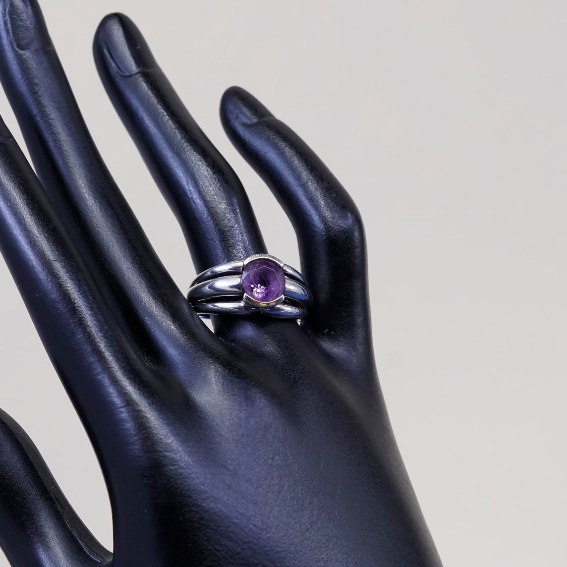 sz 8.5, vtg Sterling silver handmade 925 w/ amethyst ring