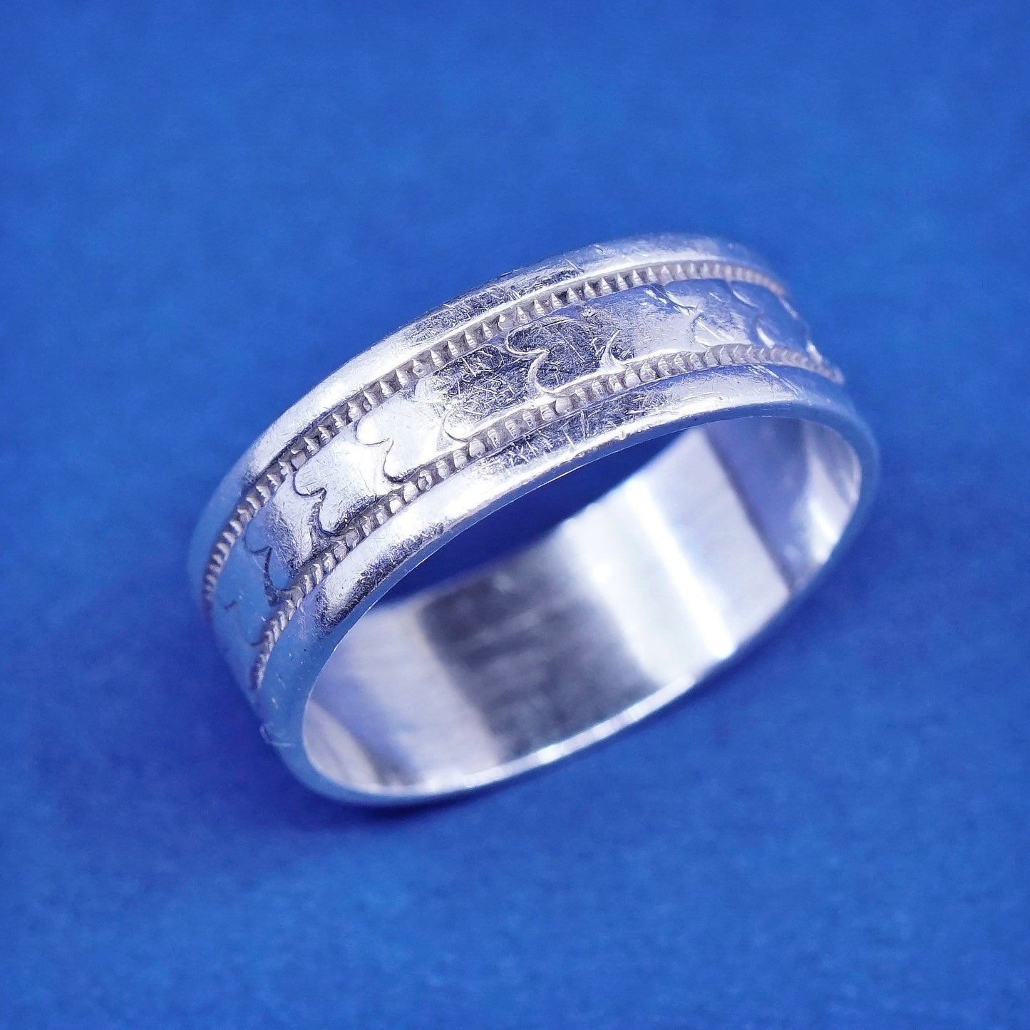 sz 8, vtg Sterling silver handmade ring, southwestern 925 textured band