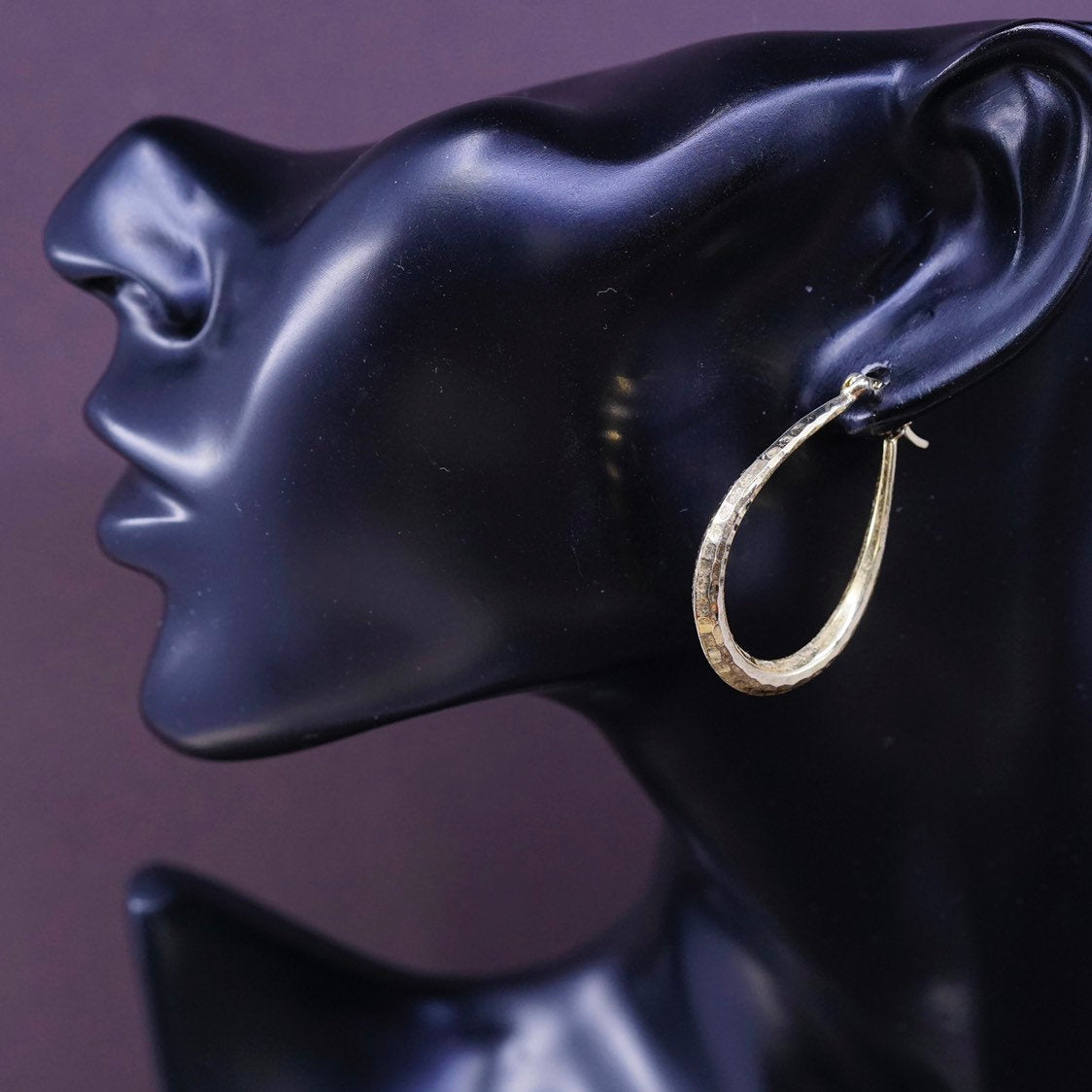1.5", vtg vermeil gold over Sterling silver hoops, 925 textured earrings