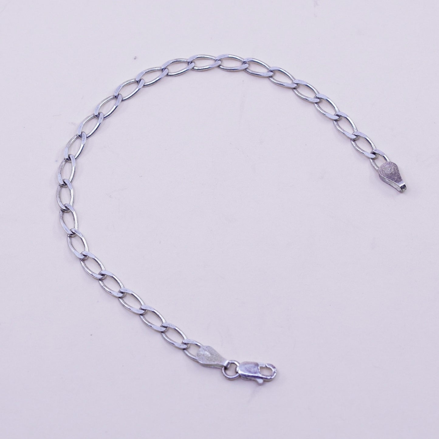 7”, 4mm, Vintage sterling 925 silver flatten curb bracelet