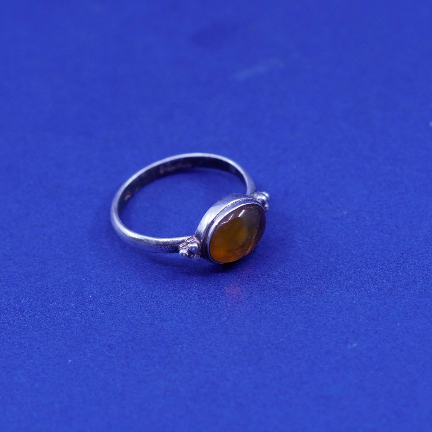 Size 8, Sterling silver handmade ring, Native American, southwestern, 925 amber