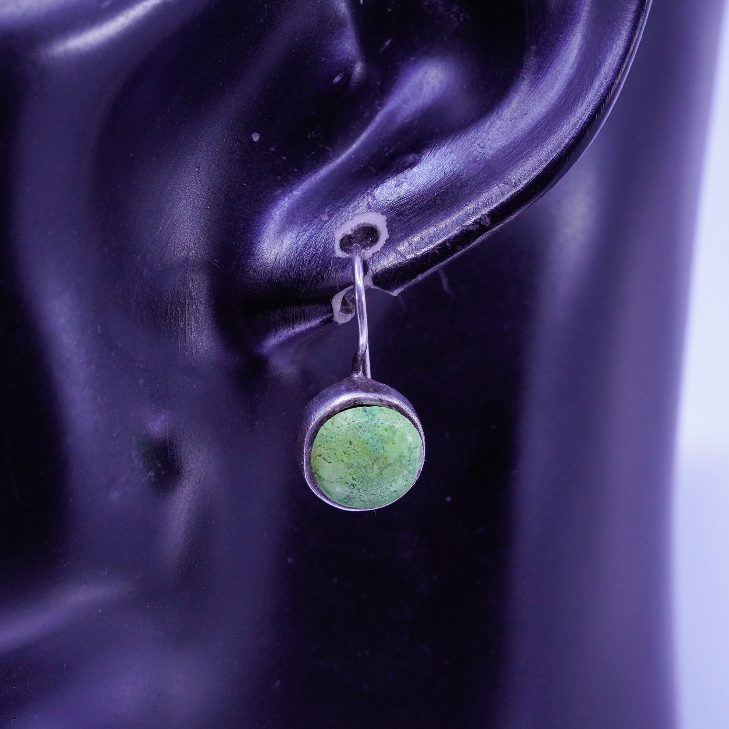 Vintage Sterling 925 silver handmade earrings with round turquoise
