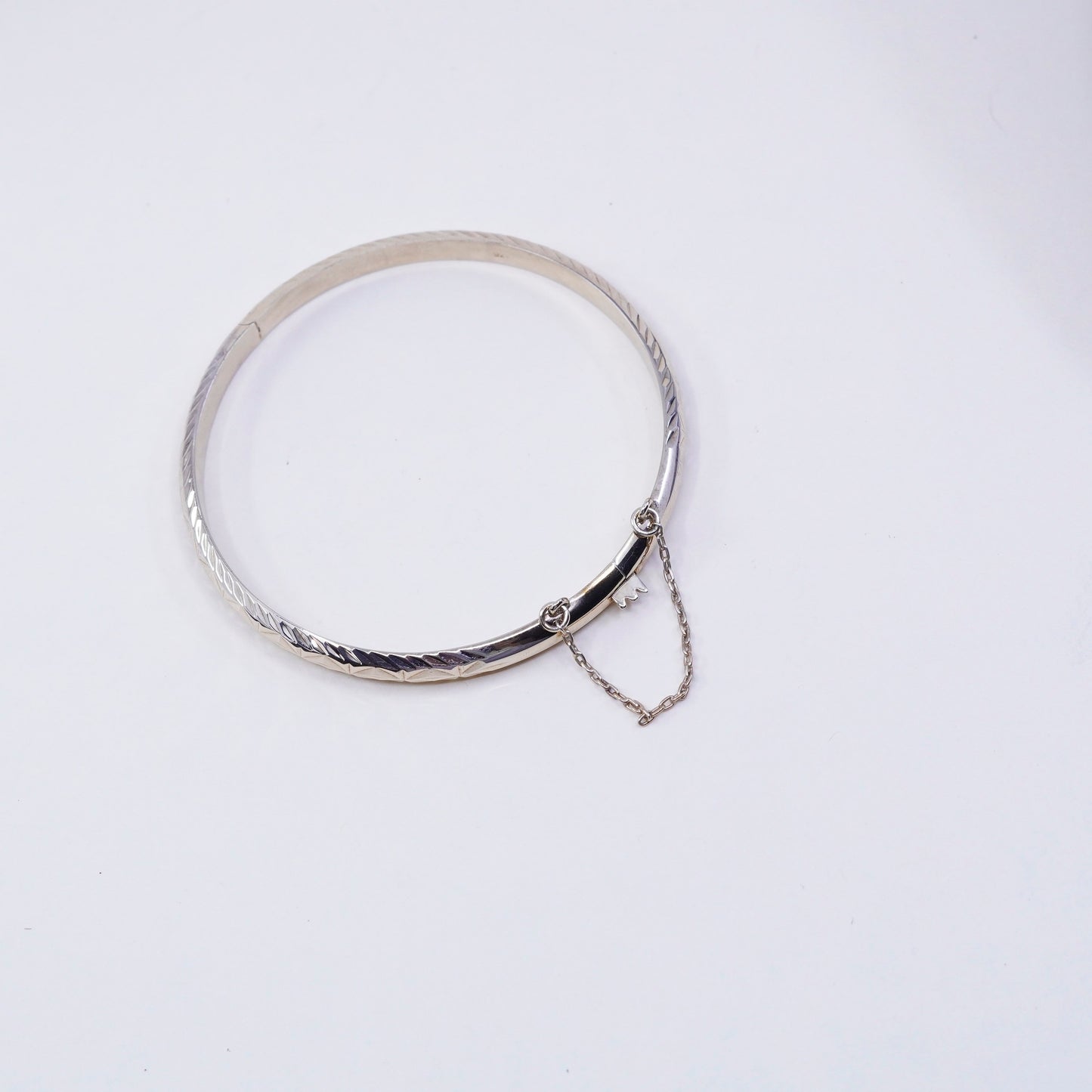 7.5”, gold vermeil sterling silver bracelet, textured 925 hinged bangle