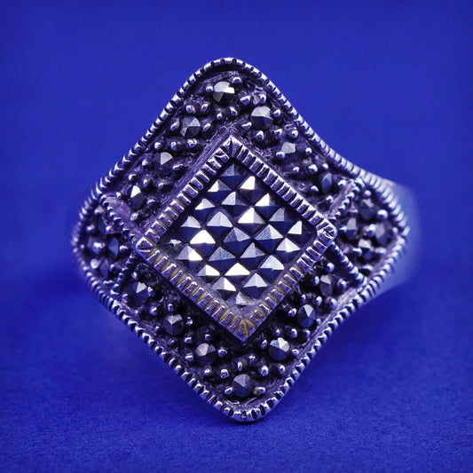 Size 8.5, vintage Sterling silver handmade ring, Mexican 925 band marcasite