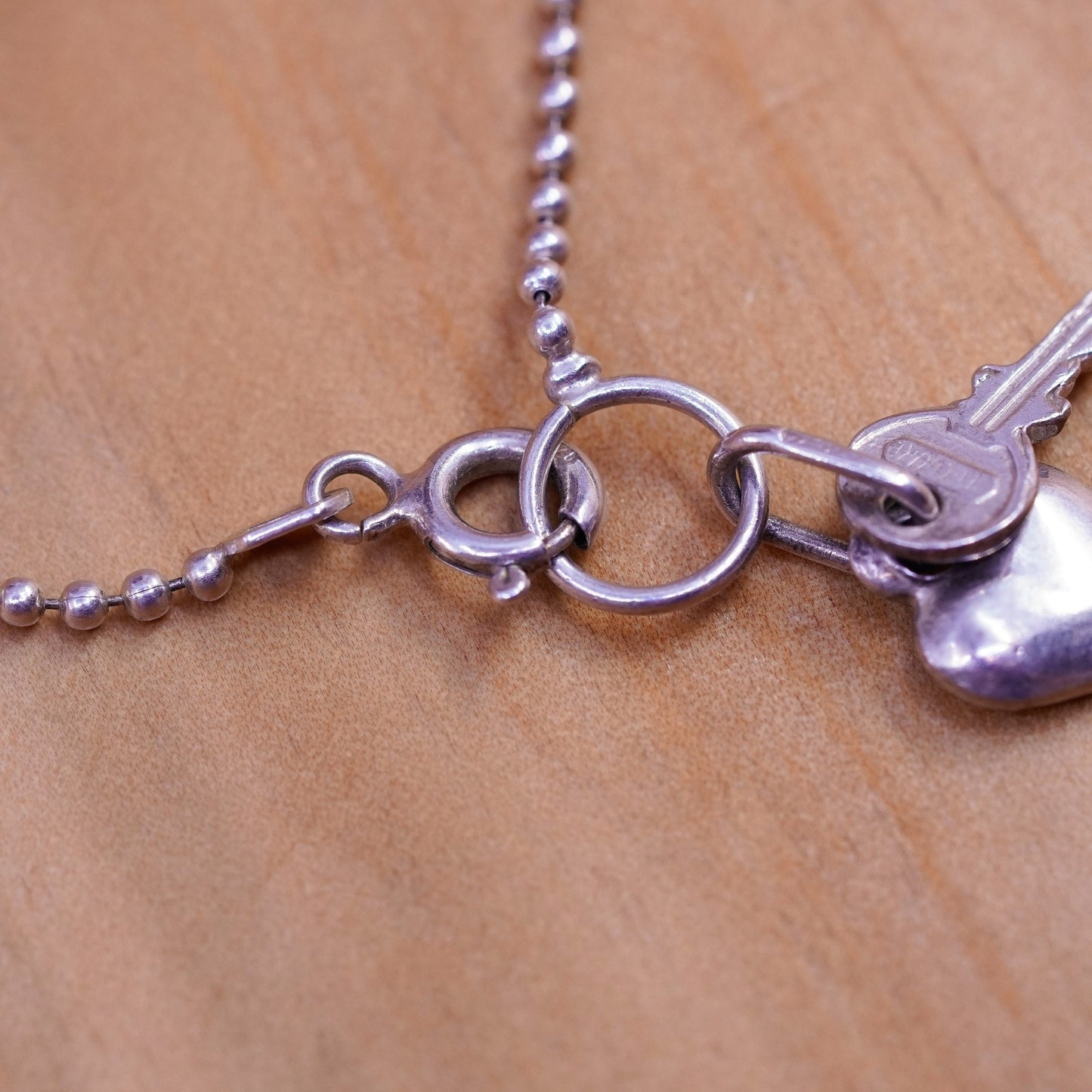 7.25”, Italy Sterling 925 silver handmade bead bracelet chain key heart charm