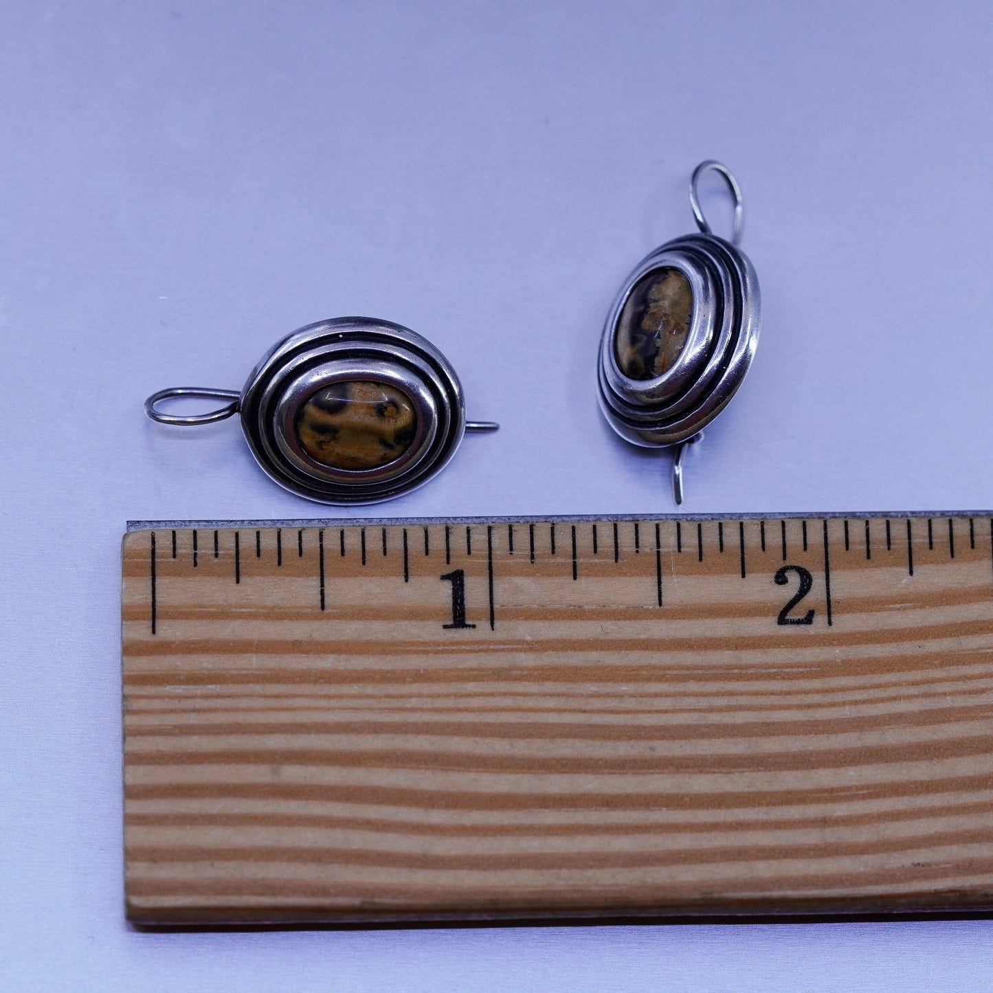 Vintage Mexico Sterling 925 silver handmade earrings with oval agate