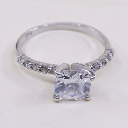 Sz 8.25, Vtg Sterling Silver Fashion Ring, 925 Silver Engagement Ring W/ Cz