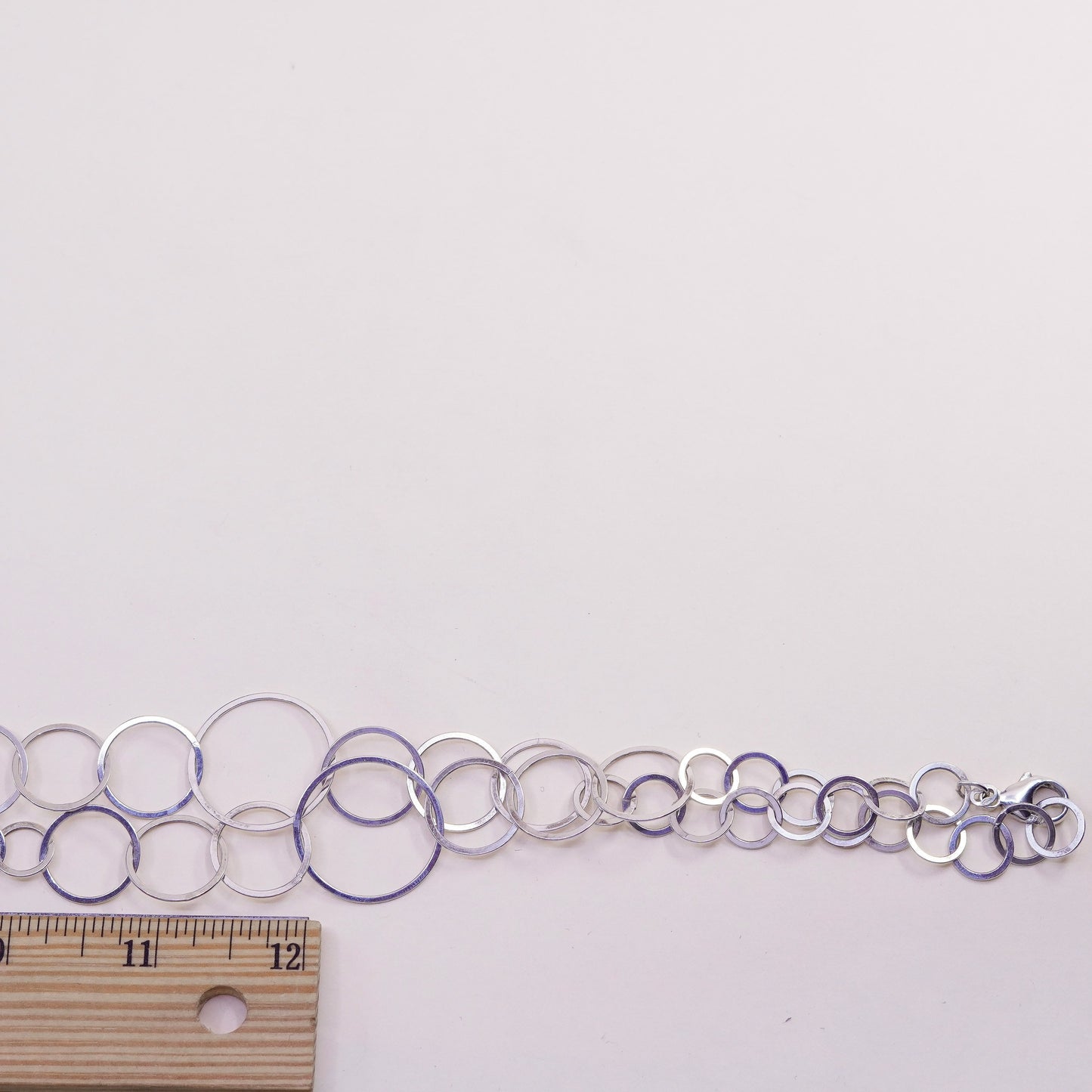 36”, vintage Sterling 925 silver flatten circle extra long necklace