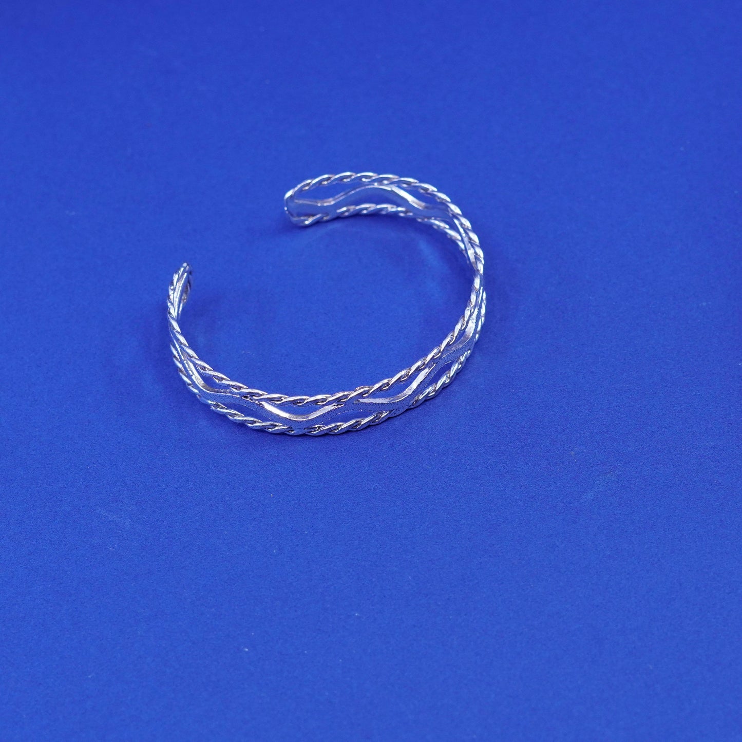 6.75”, vintage sterling silver handmade bracelet, wide 925 filigree wavy cuff