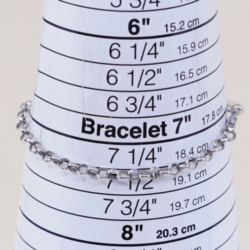 7.5”, Vintage Sterling Silver Handmade Bracelet, 925 Circle chain W/ Enamel Bar