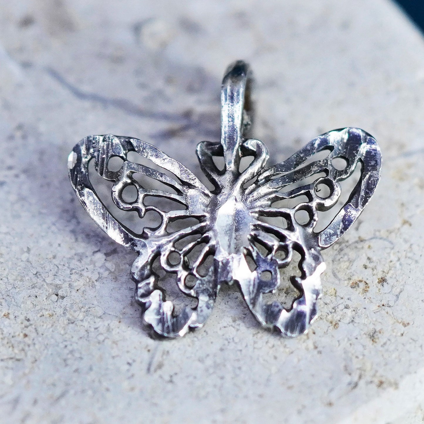 Vintage Sterling silver handmade pendant, 925 filigree butterfly