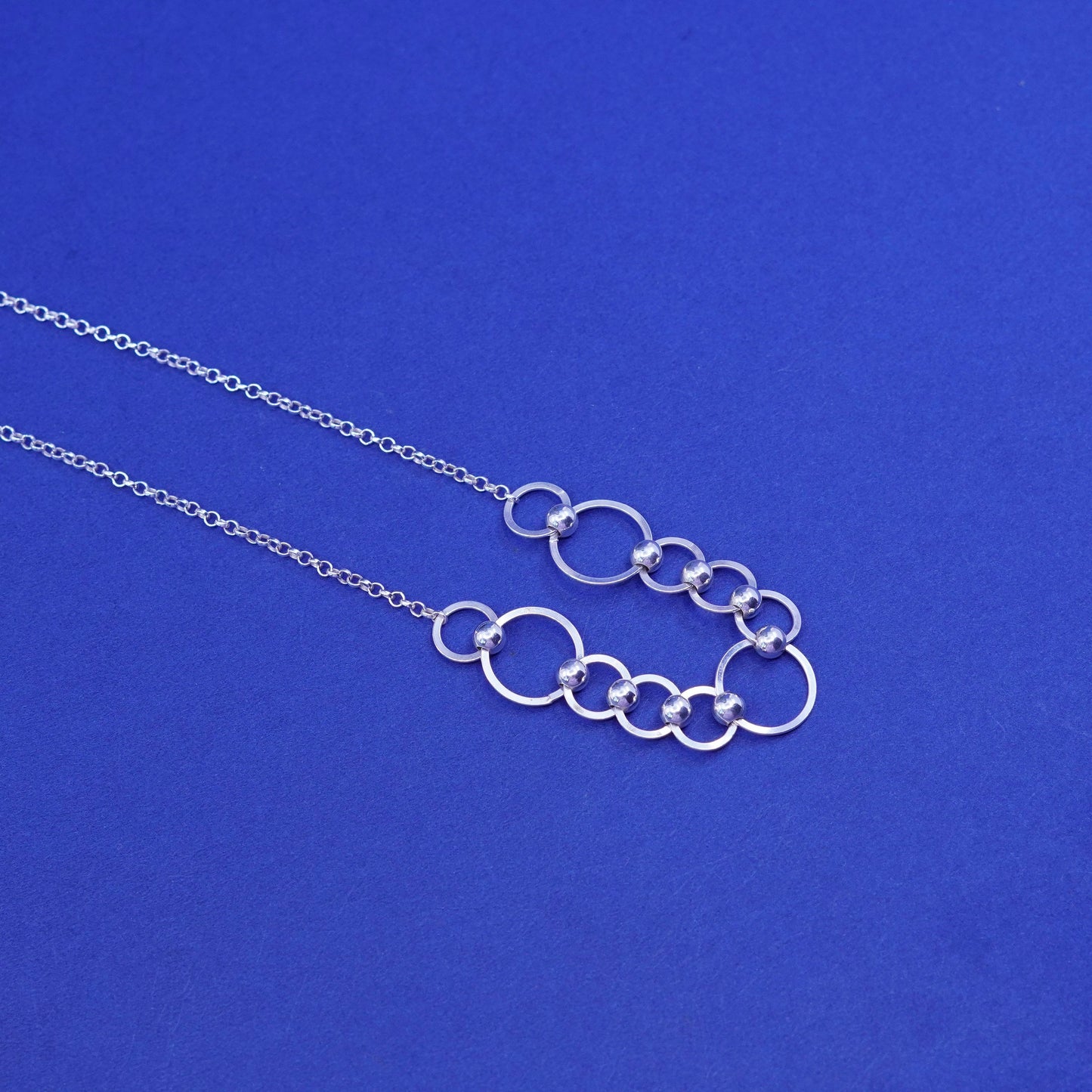 17”, vintage sterling silver handmade necklace, 925 circle pendant