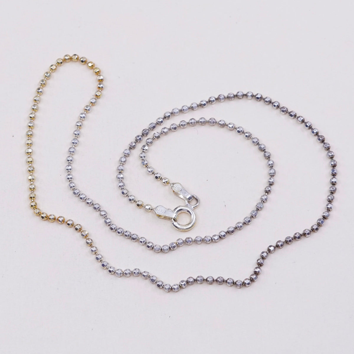 16”, 1mm, Vintage sterling silver beads chain, Italy made 925 silver necklace