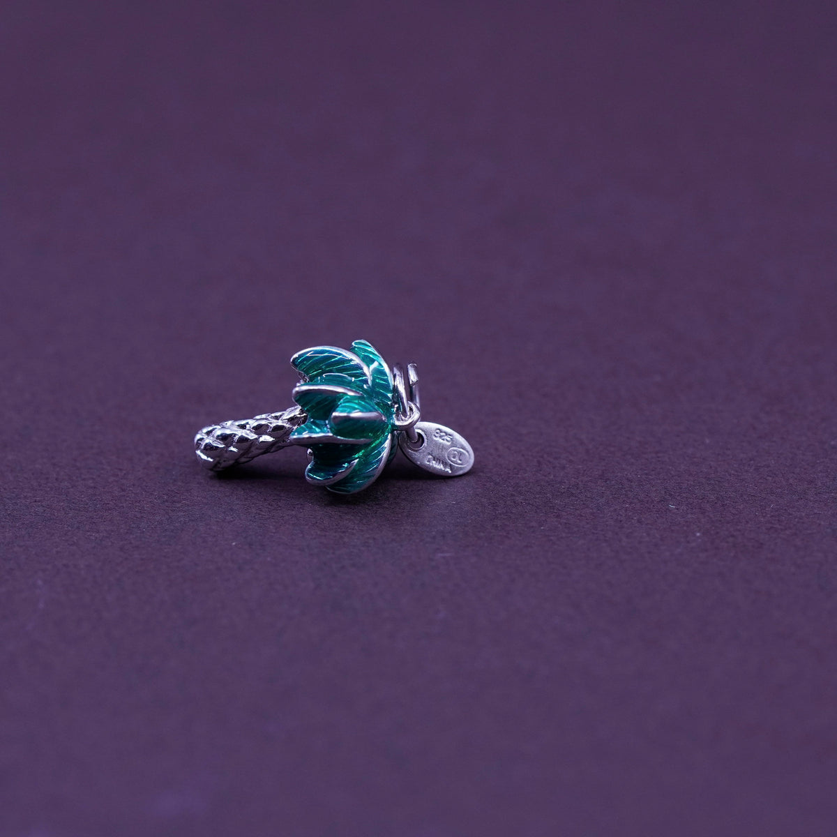 Vintage Sterling silver handmade pendant, enamel 925 palm tree charm