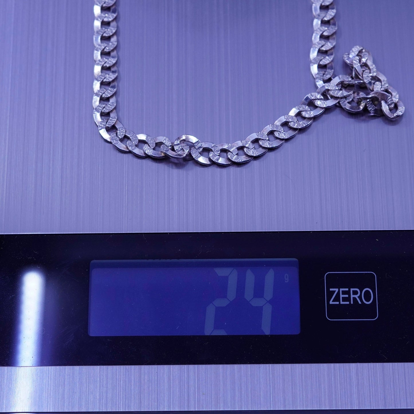 18” 5mm, vintage Italy Sterling 925 silver flatten textured curb chain necklace