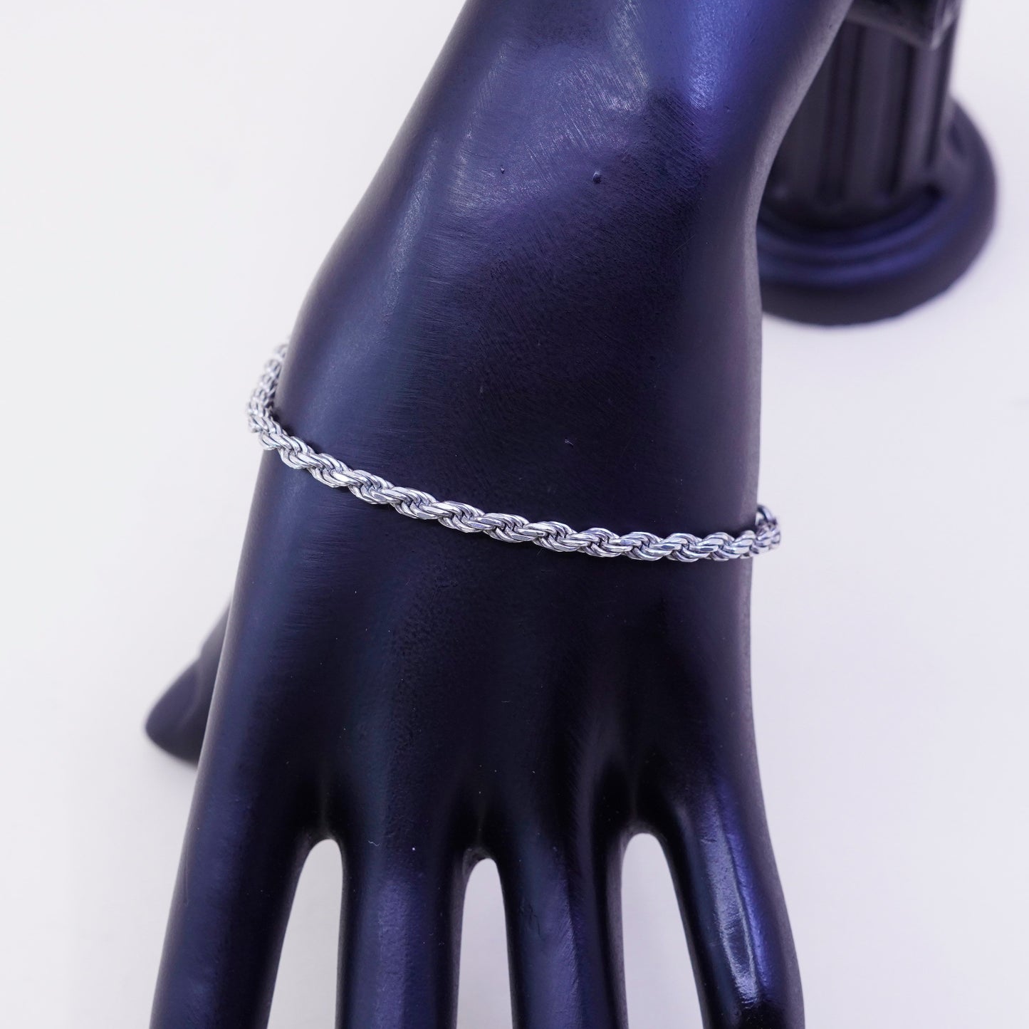 7.25”, 3mm, Vintage sterling 925 silver Italy rope chain bracelet