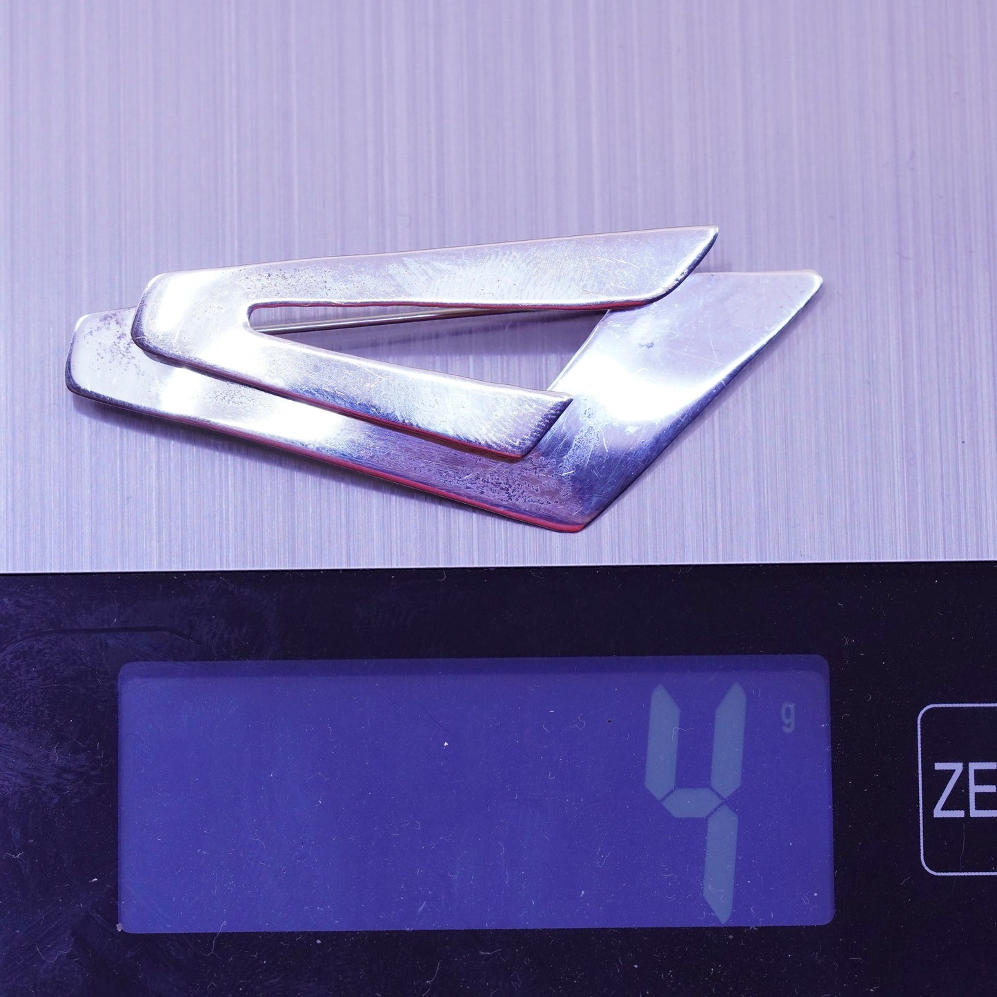 Vintage sterling 925 silver handmade brooch, minimalist, modern pointed design