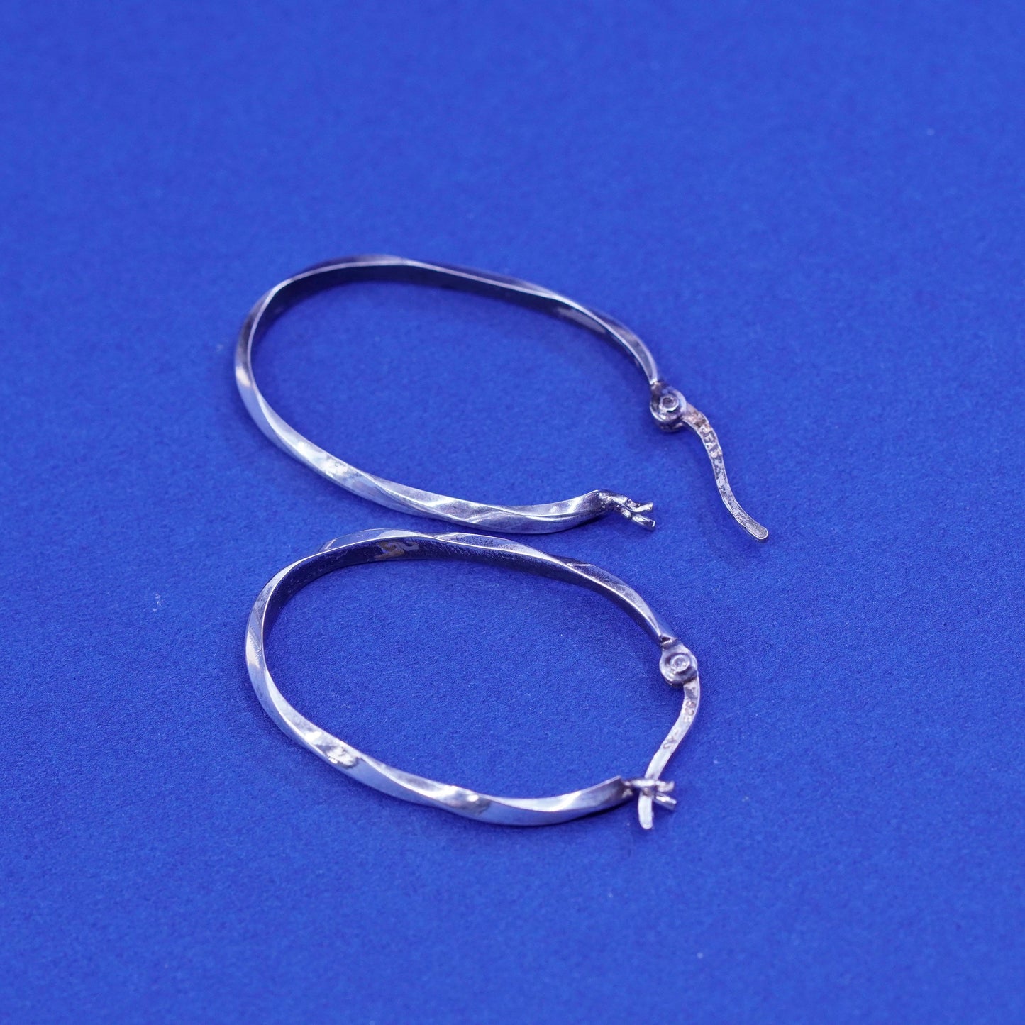 1.25”, vintage Sterling silver handmade earrings, 925 oval hoops