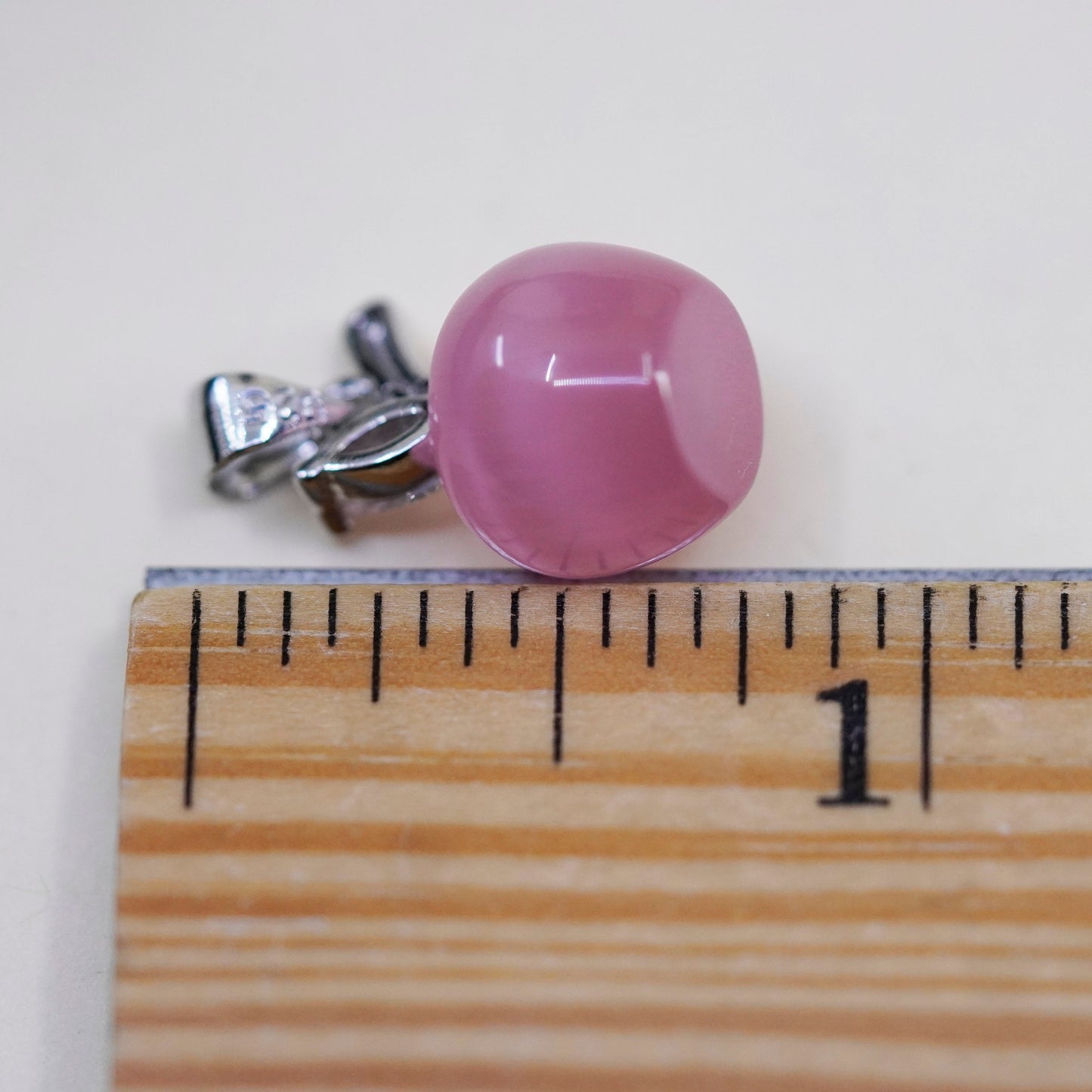 Vintage sterling silver Apple with pink cats eye, 925 handmade pendant