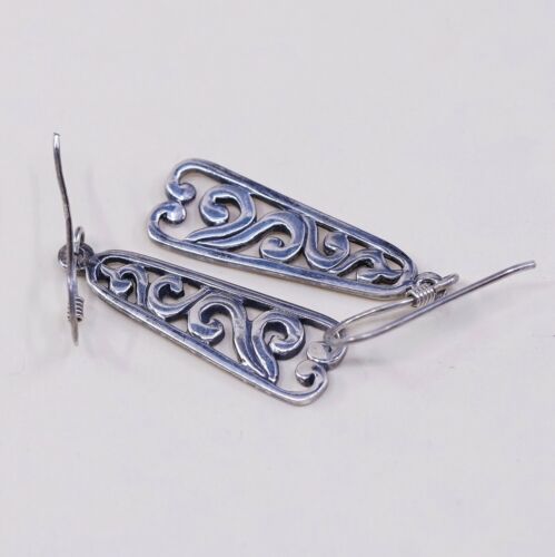 Vtg Sterling 925 Silver Handmade Filigree Teardrop Shaped Earrings