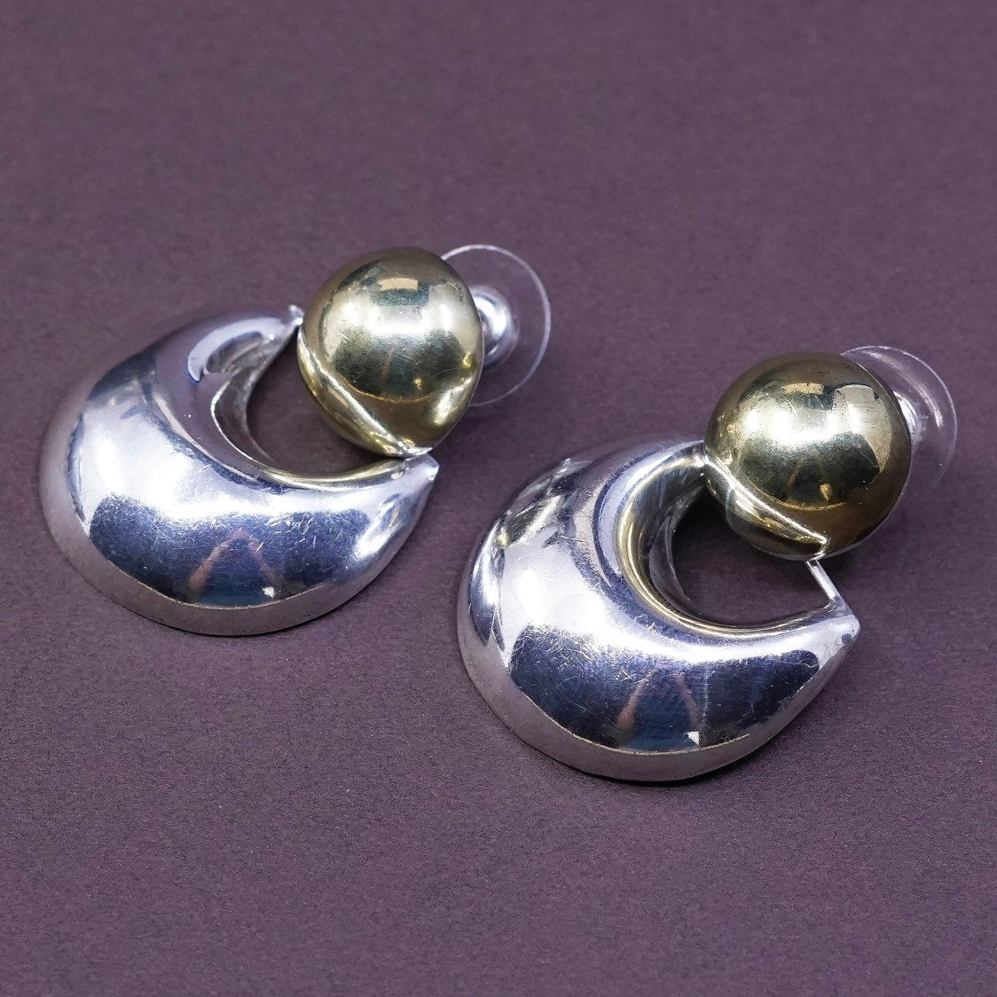Vintage two tone Sterling silver handmade earrings, Mexico 925 w/ beads