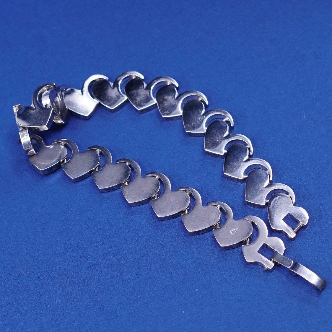 7", vtg Sterling silver handmade bracelet, 925 heart, stamped 925