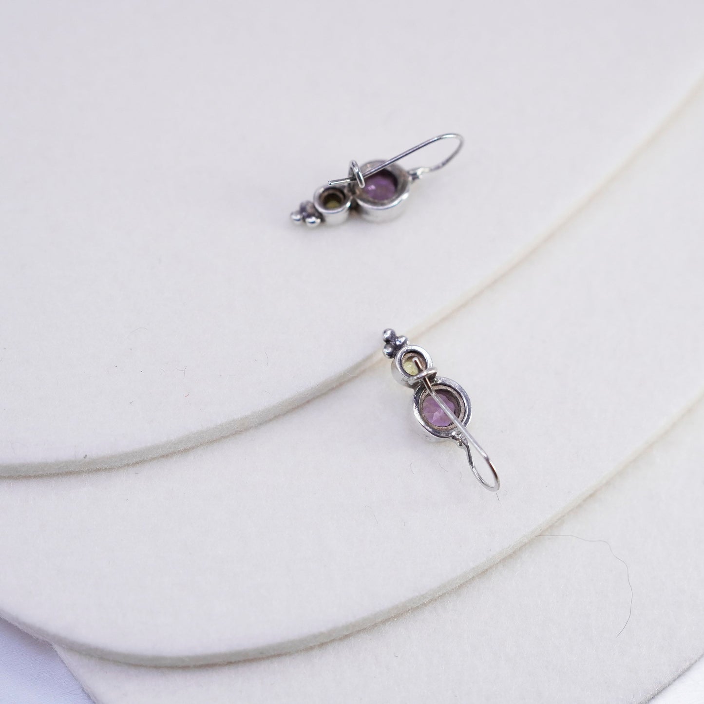 Vintage Sterling 925 silver earrings with round amethyst and peridot