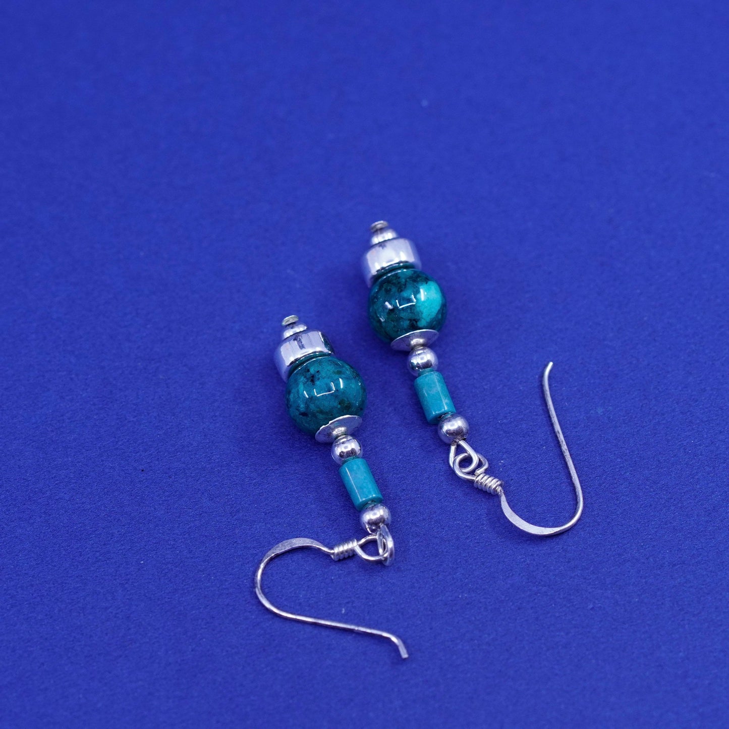 Vintage sterling silver handmade earrings with turquoise inlay