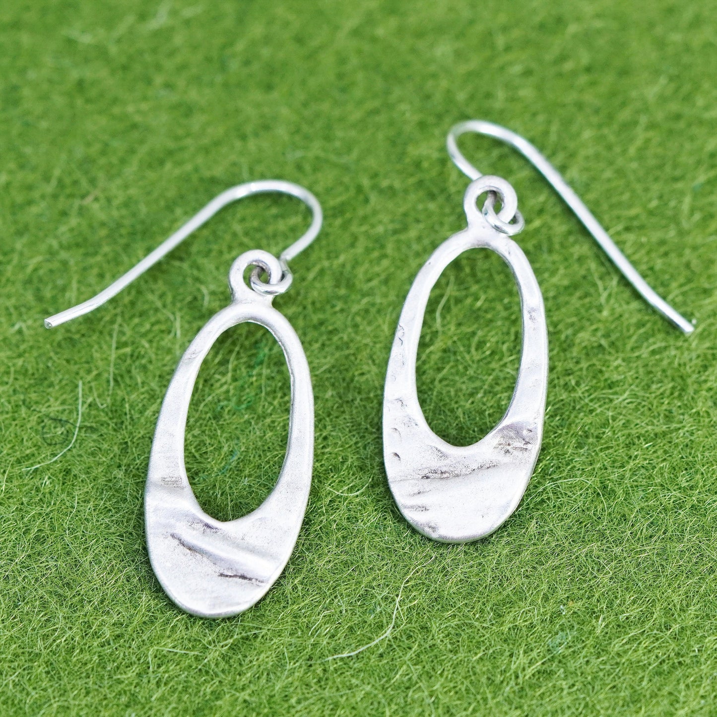 Vintage sterling silver handmade earrings, 925 textured oval dangle