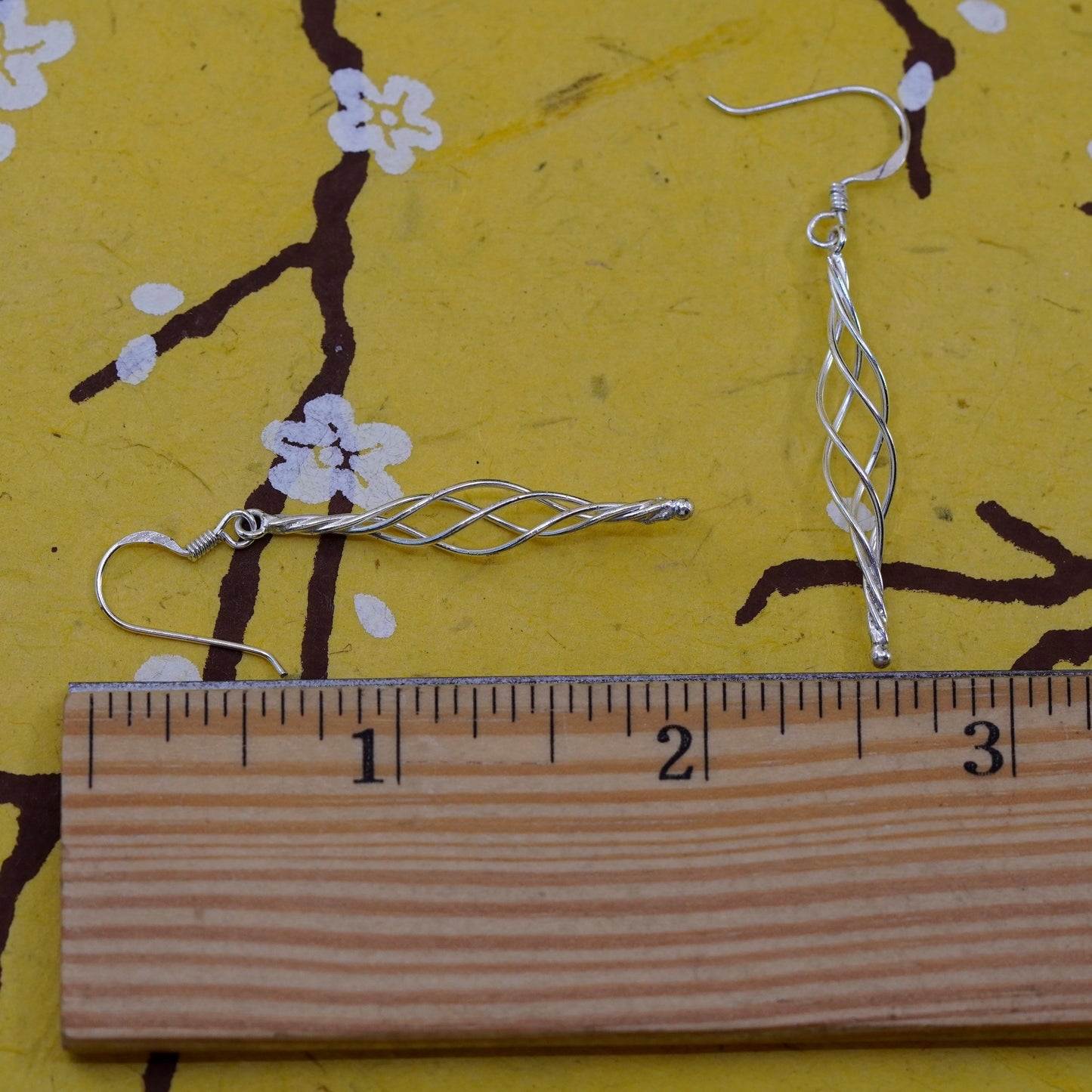 Vintage Sterling silver handmade earrings, 925 twisted dangle
