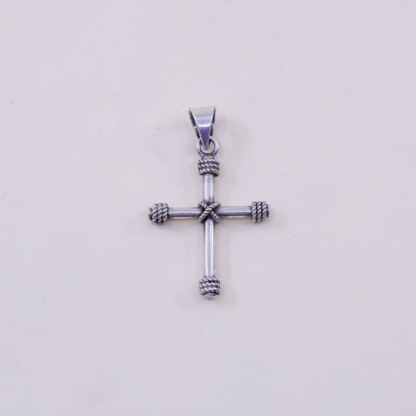 Vintage mexico handmade Sterling silver pendant, 925 cross with cable