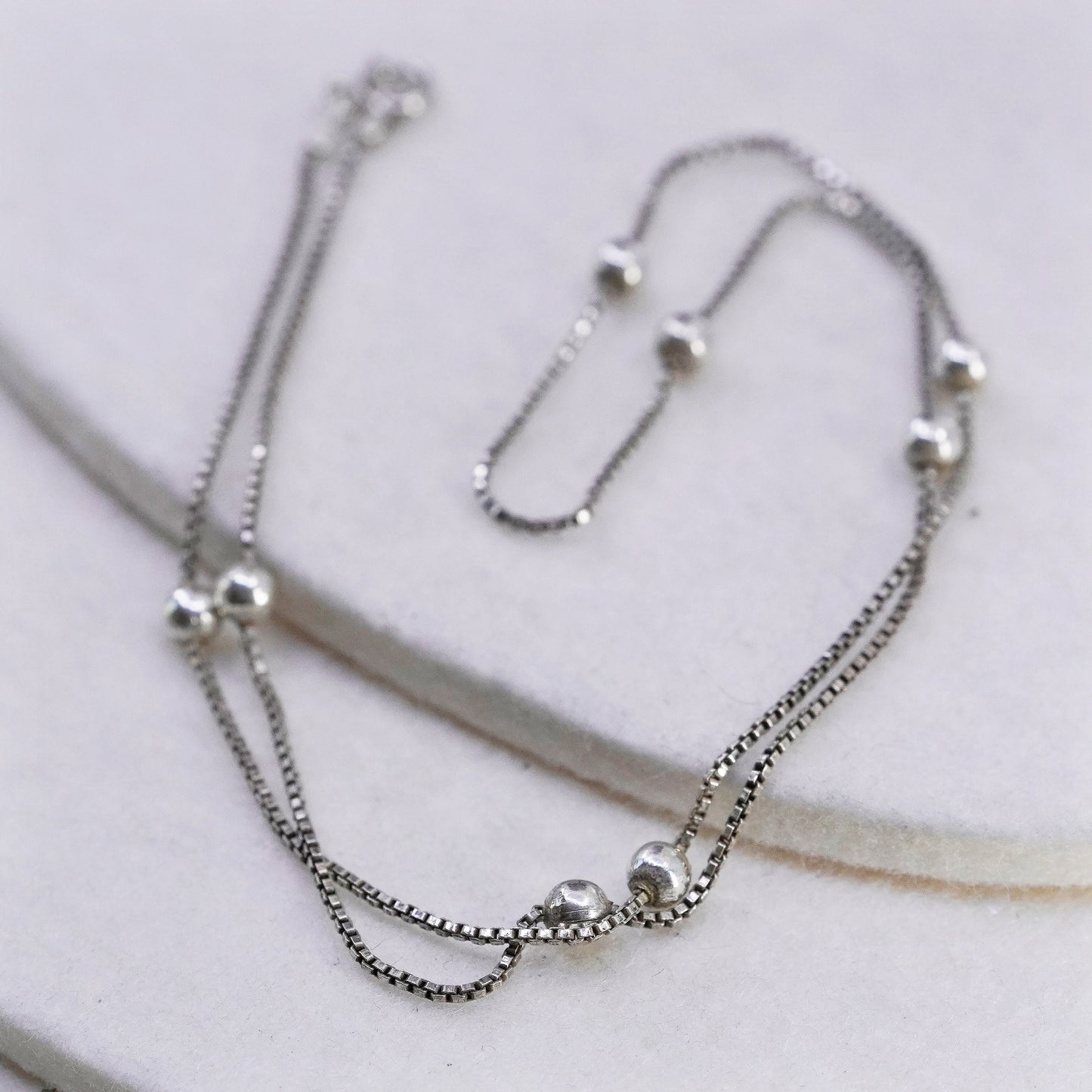 18” 1mm, vintage Italy Sterling 925 silver box chain necklace with beads