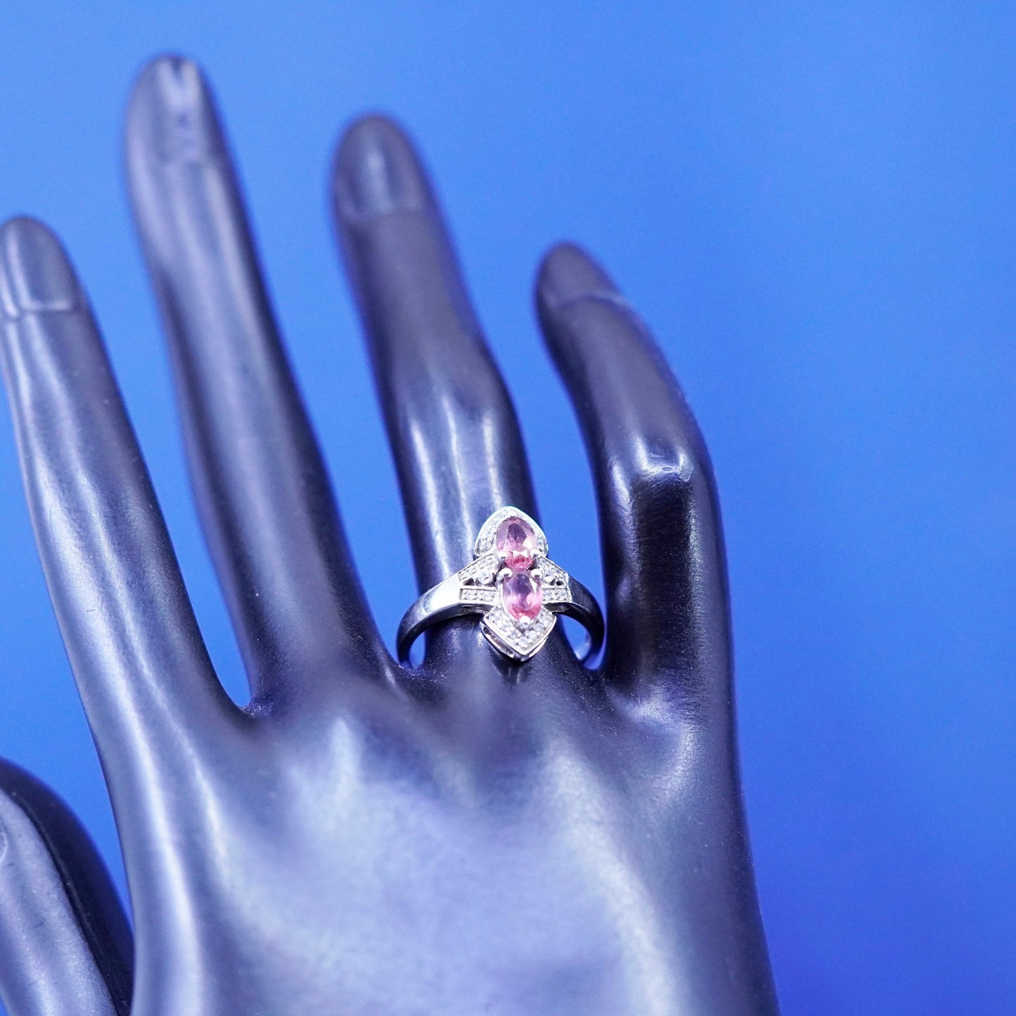Size 8, vintage Sterling silver handmade ring, 925 band with amethyst and cz