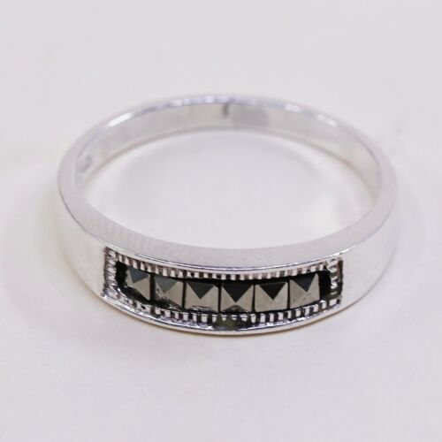 Size 8, Vtg Sterling Silver Handmade Ring, 925 Silver Band W/ Marcasite
