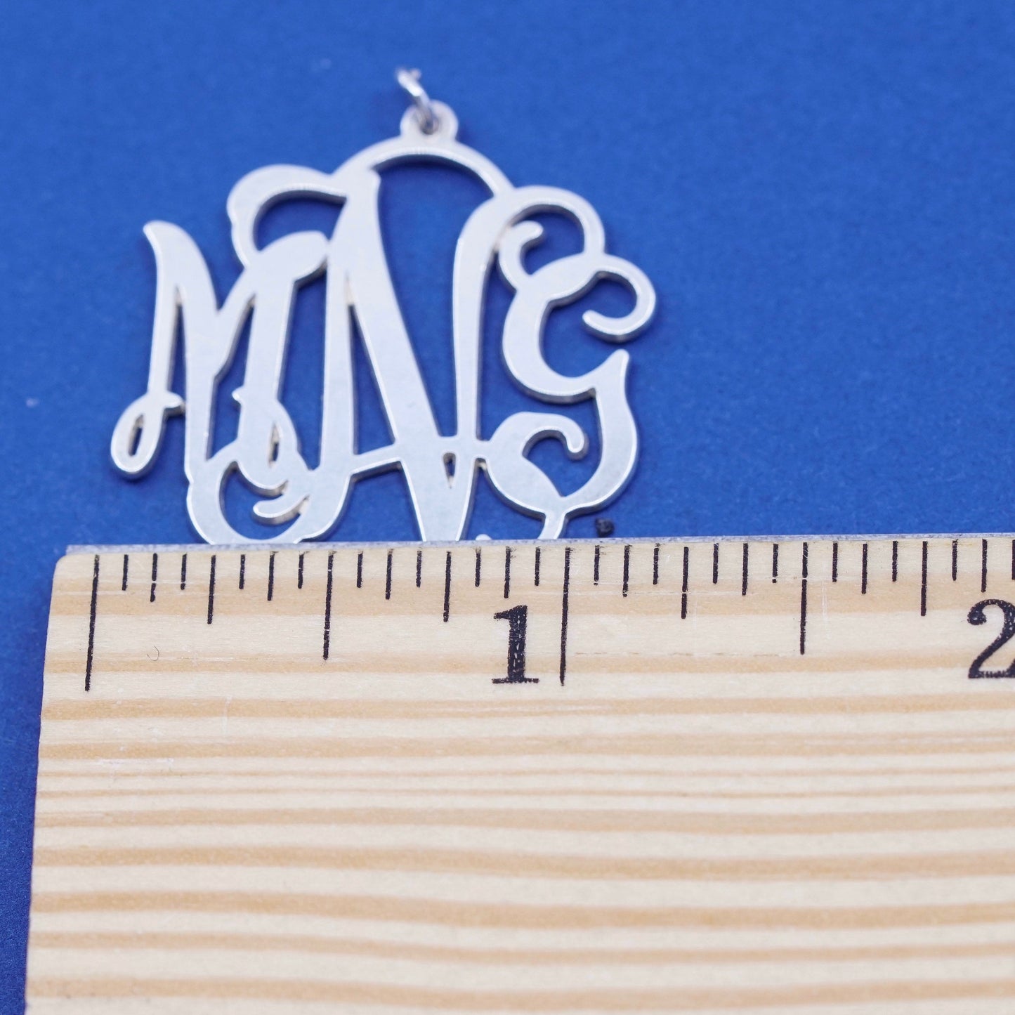 Vintage sterling silver handmade pendant, solid 925 initial “MNG”