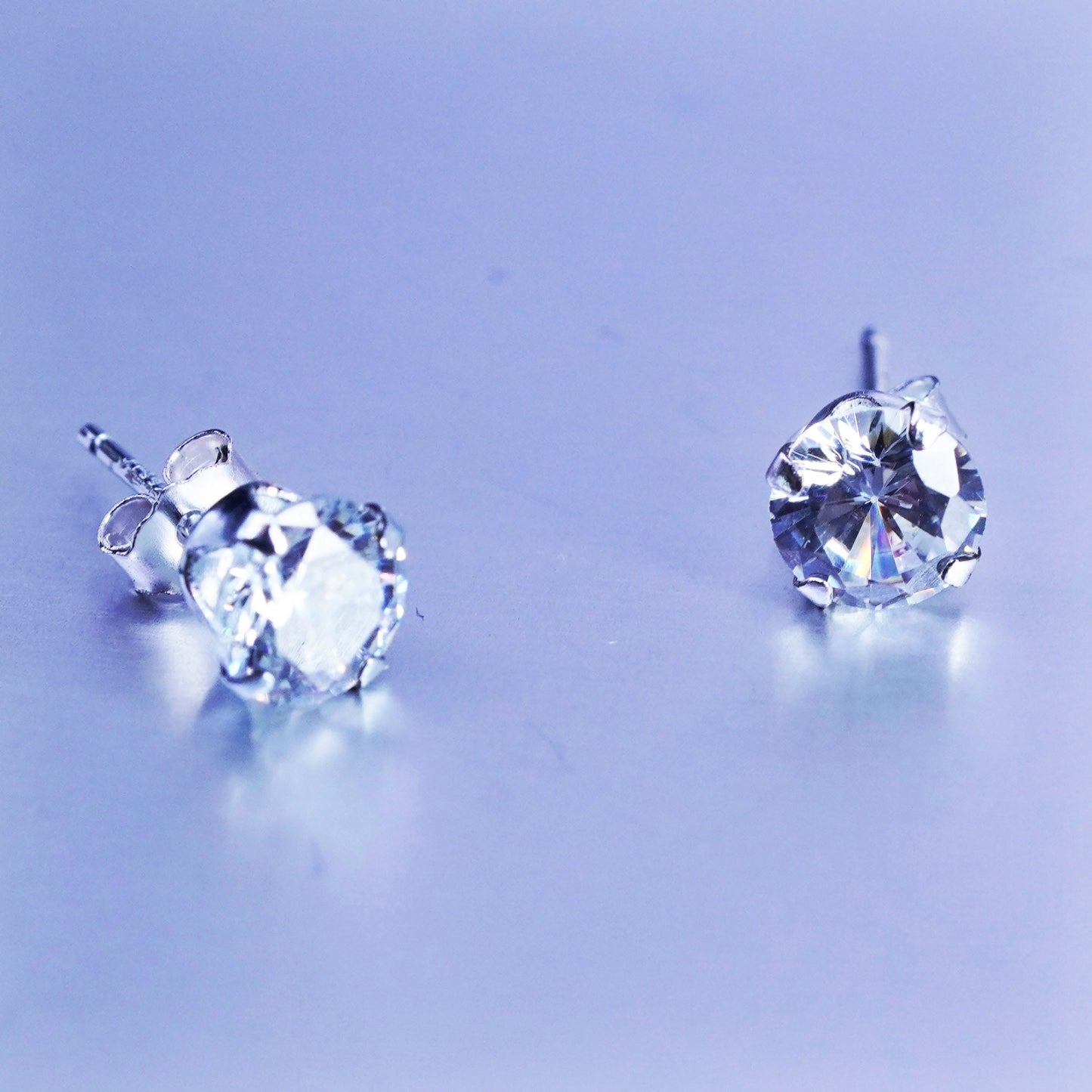 5mm, Vintage Sterling 925 silver earrings, studs with cz inlay