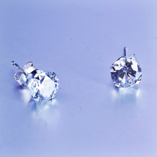5mm, Vintage Sterling 925 silver earrings, studs with cz inlay
