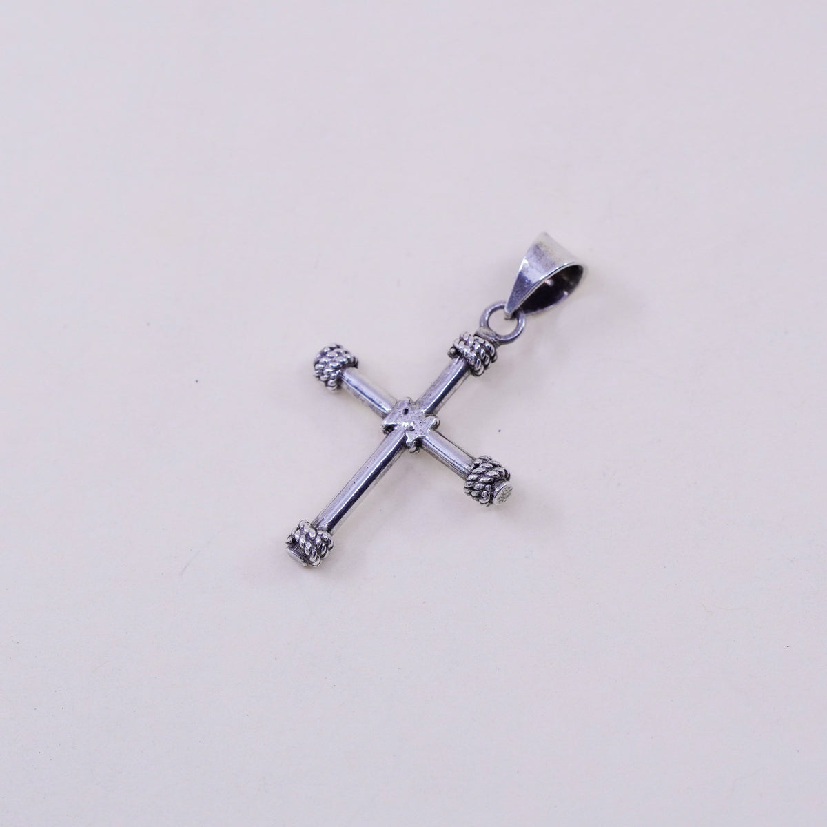 Vintage mexico handmade Sterling silver pendant, 925 cross with cable