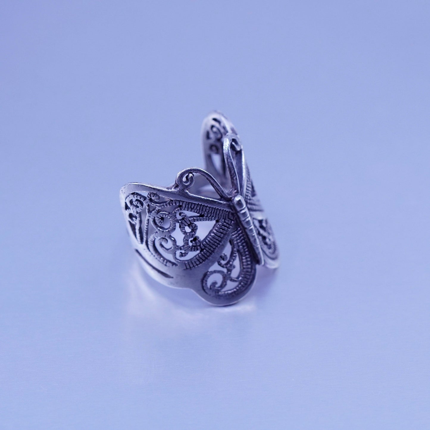 Size 8, southwestern Sterling 925 silver handmade ring, filigree butterfly band