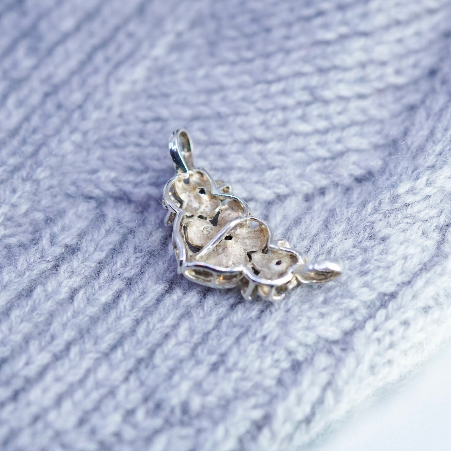 Vintage sterling 925 silver plumeria flower slide pendant with amethyst