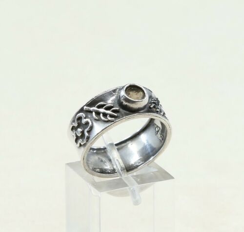 Sz 8, Vtg Sterling Silver Handmade Ring, 925 Silver Band W topaz inlay
