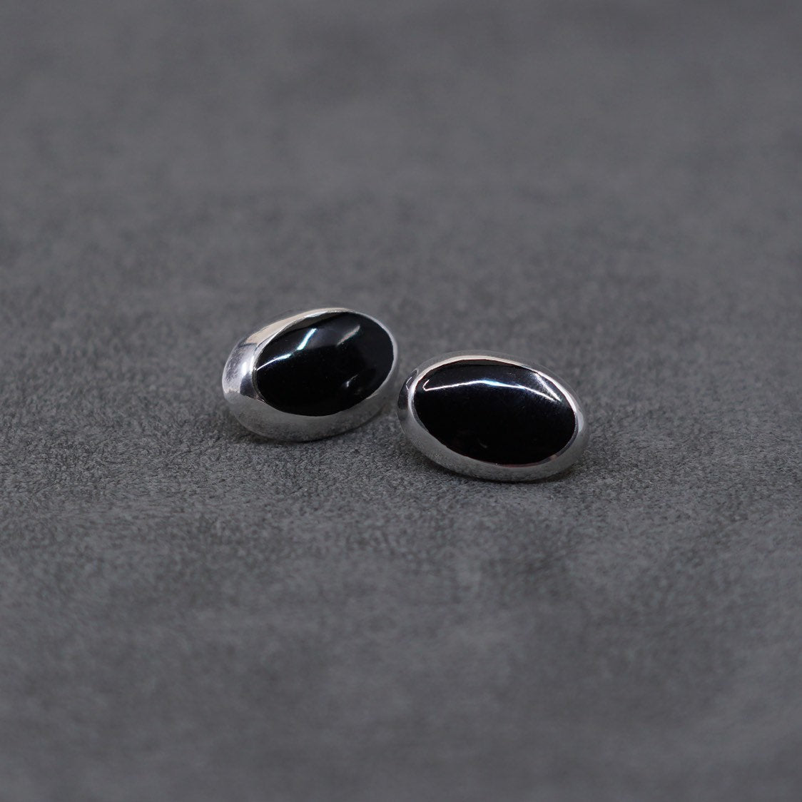 Vintage Sterling silver handmade earrings, 925 w/ oval obsidian studs