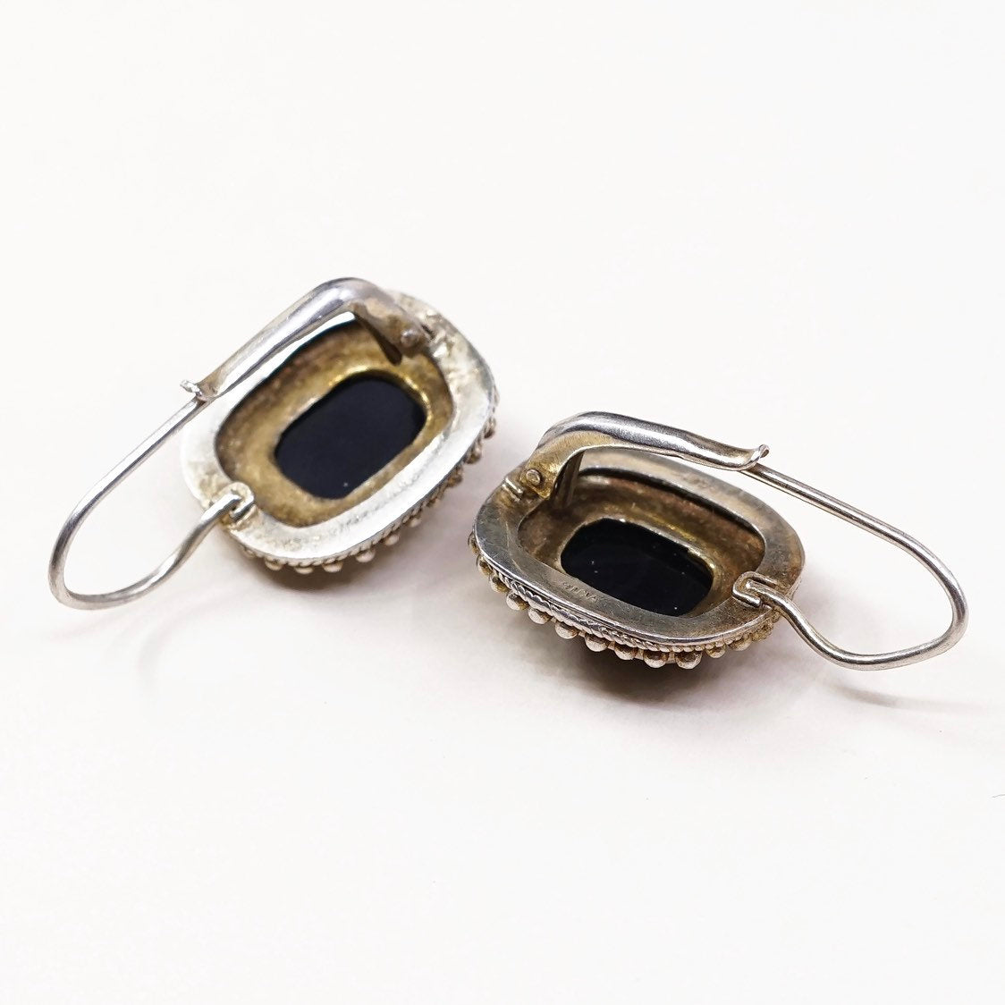 VTG gold over Sterling silver handmade earrings, 925 drops w/ obsidian n beads