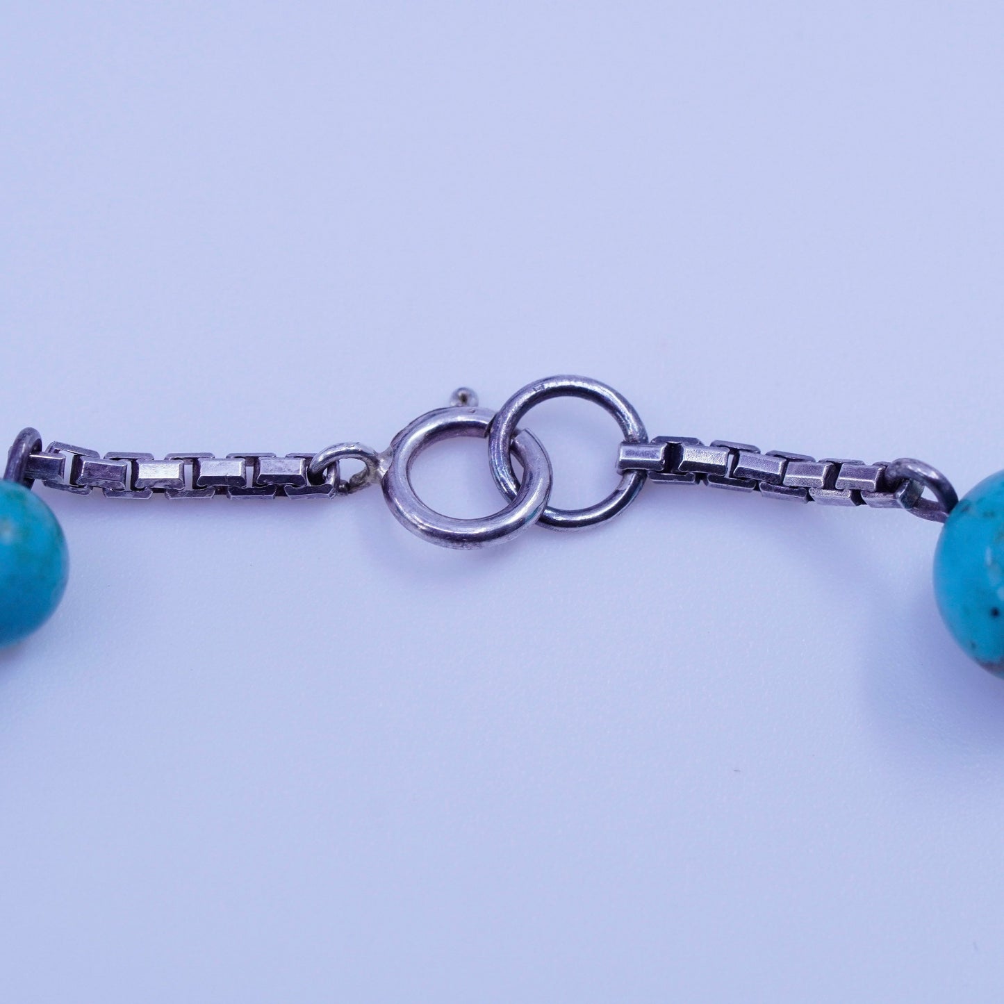 8.5”, Italy Sterling 925 silver handmade bracelet, box chain turquoise beads